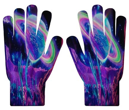 MLSOWM Abstrakt Handschuhe Winter Winterhandschuhe Gestrickte Strickhandschuhe Winddicht Farbplanet Fausthandschuhe Fäustlinge Winterhandschuhe Frauen für Radfahren Skifahren