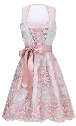 Jecarden Vestido de tirolesa midi para mujer, incluye delantal de encaje para Oktoberfest, vestido tradicional para ocasiones especiales, falda tradicional tradicional, vestido de 2 piezas (34-50),