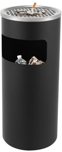 15L Mülleimer mit Aschenbecher, Edelstahl Abfalleimer mit Inneneimer, Standaschenbecher für draußen Ø25×61cm, Für Zuhause/Büro (Schwarz)