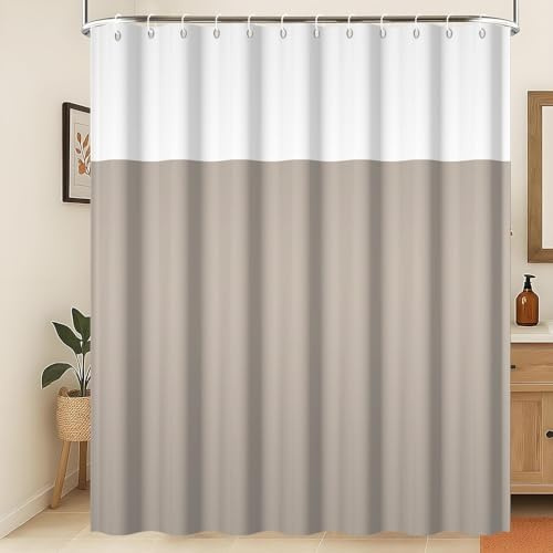 Xiaoterna Tenda da doccia a strisce Tenda da doccia semplice e moderna a strisce bianche e marroni Tenda da bagno geometrica astratta di linea moderna Tessuto resistente a muffa e funghi 180x200cm