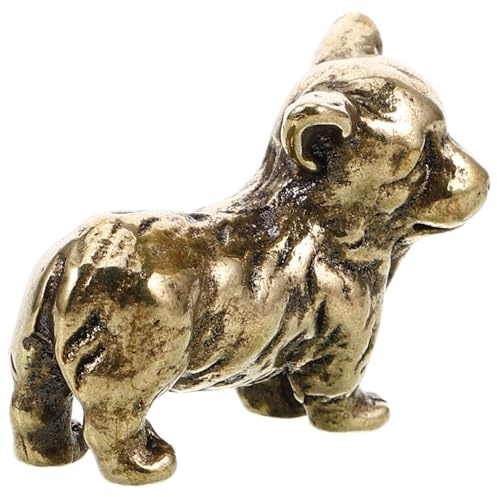 HYTROVE Vintage Messing Hundestatue Corgi Schreibtischdekoration mit Feiner Verarbeitung und Glatter Oberfläche Kreative Miniatur Hundefigur für Zuhause und Büro