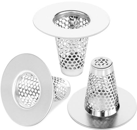 Dayker 3PCS Bathroom Sink Drain Strainers, Stainless Steel Hair Catcher, Cone Shaped Floor Drain Replacement Fit Hole Size 1.2-1.6, for Laundry Floor Drain, Bathtub, Kitchen Slop Basket Filter Trap