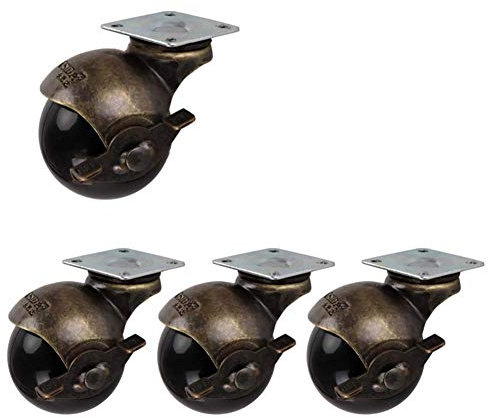 Rollen, 2 Zoll, 50 mm, antike Möbelrollen, Feste Platte, Schwenkräder mit Bremse, 180 kg, sicher für Hartholzböden, Teppichfliesen, 4 Packungen
