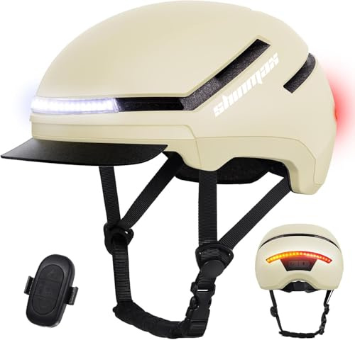 Shinmax Casco de Bicicleta Adulto con Luz y Intermitentes, Casco Ciclismo Hombre Mujer con Luz Trasera LED USB Recargable, Casco Bici para E-Bike, Scooter y Pedelec