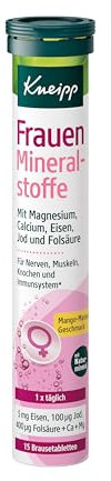 Kneipp Brausetabletten Frauen Mineralstoffe - Nahrungsergänzungsmittel mit Calcium, Magnesium, Vitamin C, Zink, Eisen, Jod, Vitamin D3 und Folsäure - 15 Brausetabletten