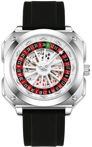MASTOP Roulette hjul herrklockor spel roterande urtavla poker fyrkantig silikon gummi rem unik klocka kreativ iögonfallande coola affärsklockor för män affärsklockor, Svart, Unika klockor spelande
