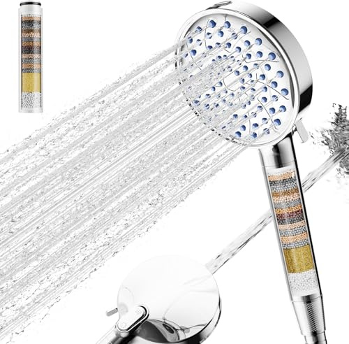 Cobbe Hard Water Filter Shower Head with 20 Stage Filter, High Pressure Shower Heads and Hose, 7 Spray Modes, Powerful Built-in Power Wash for Remove 99% of Chlorine, Reduces Dry Itchy Skin, Chrome