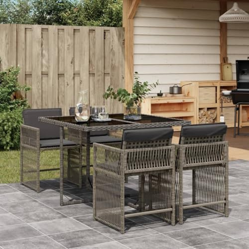 IKAYAA Comedor de Jardín, Conjunto de Jardín Exterior de Ratán y Acero, Mesa y 4 Sillas Jardín, Muebles de Jardín Exterior, Resistentes a la Intemperie, Gris Type-36
