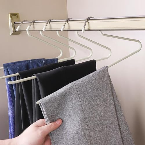 5 PzGrucce Pantaloni Salvaspazio, Grucce Appendiabiti Salvaspazios, Grucce per Pantaloni Salvaspazio Armadio Antiscivolo, Stampelle Armadio, Stampelle per Pantalonio Jeans (35 cm, beige-bianco)