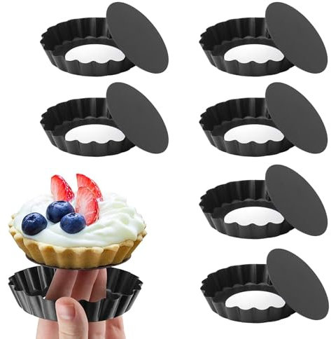 Hinapan Lot de 6 moules à tarte avec fond amovible de 7,6 cm - En acier au carbone - Pour mini tartelettes, usage domestique - Pour la maison, le restaurant