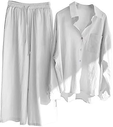 Completo Donna Estivo Lino Leggera Casual Larghi Tute Da Ginnastica Estivo Taglie Forti Cotone E Lino Camicia E Pantaloni Palestra Traspirante Completi Estivi Jogging Curvy Comodo Set Spiaggia