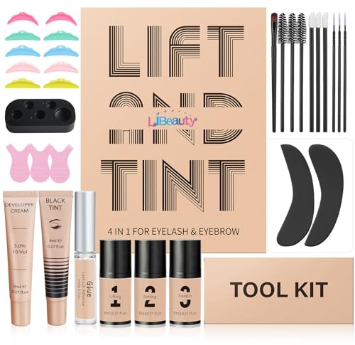 Libeauty Kit de elevación de pestañas y tinte negro, pegamento para pestañas y laminación de heces con tinta negra 4 en 1, elevador de pestañas con queratina, herramientas completas, fácil de usar, 6