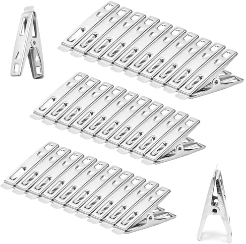 30 Pièces Pince a Linge INOX Exterieur Solides Pince Metallique Vêtements Pinces Broches Clips avec Boîte de Rangement pour Les Serviettes Vêtements Chaussette Alimentaire étanchéité Photos (30)