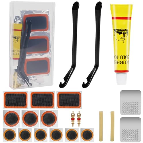 OSDUE Kit Riparazione Bici, 22 Pezzi Kit Riparazione Pneumatici con Contenitore Portatile, Bici Alte Prestazioni Toppe Camera d'Aria Bici, per Biciclette, Moto e Camere d'Aria Gonfiabili