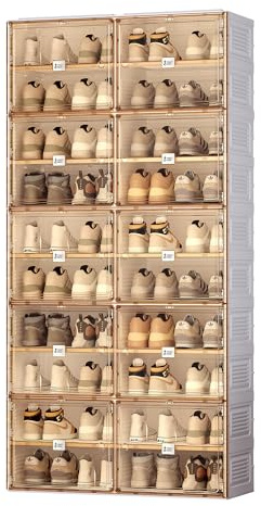 MAYIBOX klappbarer Schuhschrank,Transparente Schuhboxen, stapelbar, 10 Stück mit magnetischer Tür, für Stöckelschuhe, Stiefeletten, Pumps (2 Spalten 10 Schichten 40 Paar)