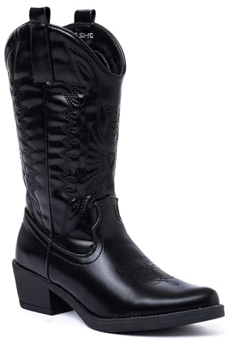 URBAN ROSA Stivali Donna Texani Cowboy con Punta a Punta e Ricami Decorativi Stile Western Chic