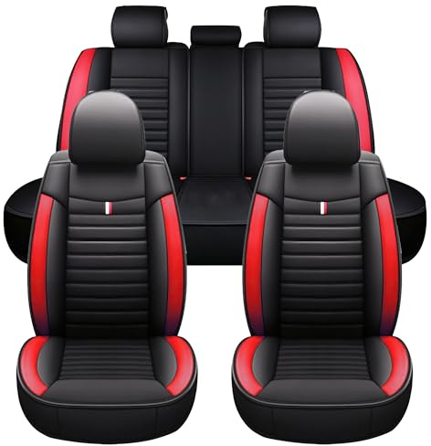 Chifeng Car Seat Covers Full Set, Universal Synthetic Leather Front & Rear - Waterproof Car Cushions, Seat Cover Protectors for Jeep Cherokee Compass Grand Cherokee Renegade Wrangler (Red)