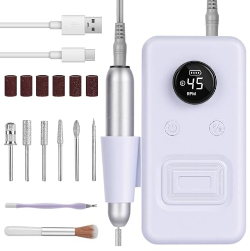 BUTBU Ponceuse pour Ongles Professionnelle 30000 RPM, Lime a Ongle Electrique Portable, avec LCD écran et Vitesse Réglable, pour Pédicure Manucure, Puissante, Machine à Ongles de Qualité Salon（Violet）