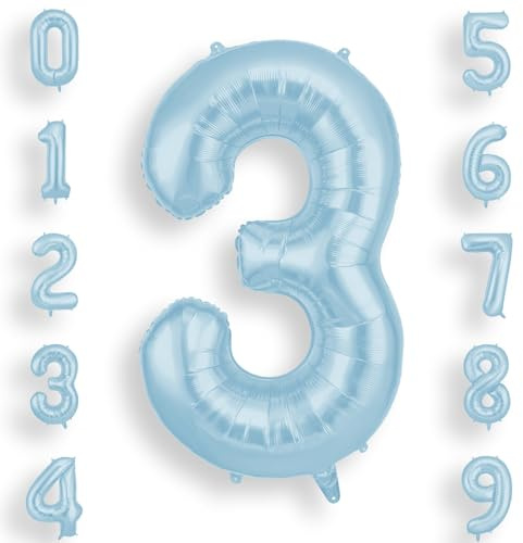AOOSU Zahlen Luftballon Geburtstag 3 Blau, 40 Zoll Geburtstagsdeko Ballon 3, Riesige Folienballon 3 für Mädchen Jungen Geburtstagsparty Deko, Jubiläum 3 Jahre Deko