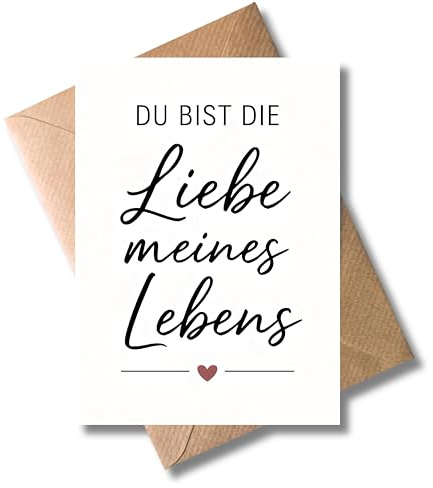 WBdesignz Liebeskarte „Du bist die Liebe meines Lebens“ mit Umschlag - romantische Grußkarte mit Herz für Partner - süße Geschenkkarte zum Valentinstag, Jahrestag oder Geburtstag (DIN A6)