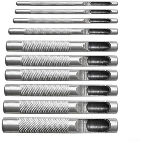 Set di 10 punzoni per cuoio, in acciaio 45#, con misure da 1 a 10 mm, per lavori in pelle, guarnizioni, plastica, gomma e vinile