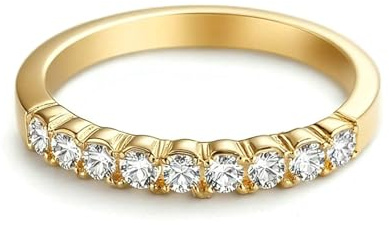 Ayoiow Damen Ringe Gelbgold, Moissanit Eternity Band Vorsteckring Gelbgold, 9 Karat Größe 62 (19.7)