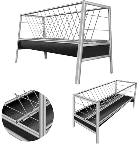 Rubber Stainless Steel Livestock Hay & Grain Feeder, 2-in-1 Farm Animal Feeder with Deepened Feed Trough, 90-Gallon High-Capacity Pasture Feeder for Goats, Sheep, Foals, Horses & Cattle
