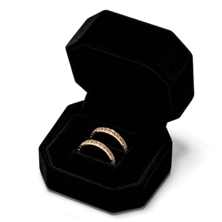 Papten Double Velvet Ring Box Black Octagonal Wedding Ring Box | Couples’ Ring Box For Proposals, Engagements, Valentine's Day,Marriage