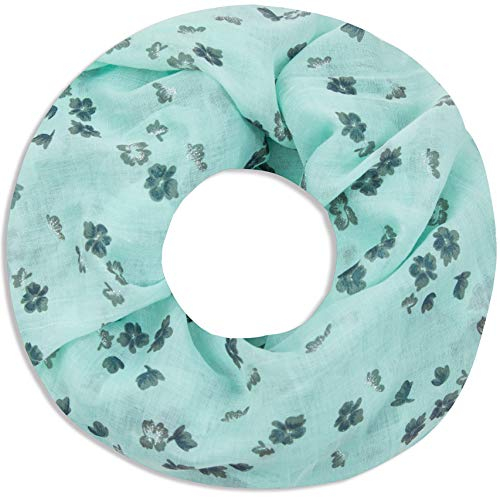 Faera Damen Schal Flowers weich und leicht mit Blumen-Druck Loopschal Rundschal in verschiedenen Farben, SCHAL Farbe:Mint