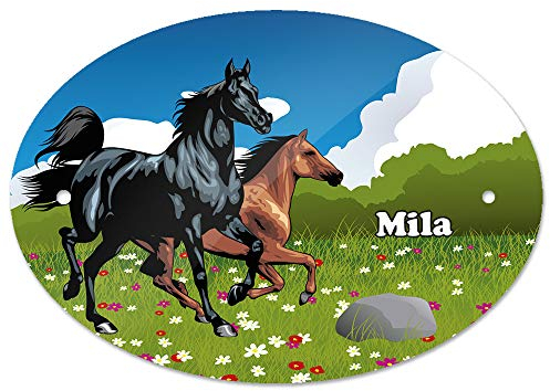 Eurofoto Türschild mit Namen Mila und Pferde-Motiv für Mädchen | Kinderzimmer-Schild