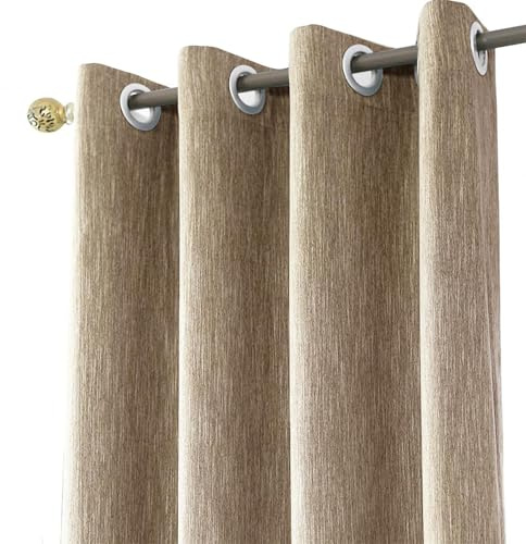 Melodieux Light Filtering Curtains for Bedroom - Semi Black Out Lightweight Curtain with Tiebacks, Faux Linen Cotton Blend, Eyelet Grommet Rocket, Casual Solid Home Decoration (1 Panel, 66 x 72 Inch)