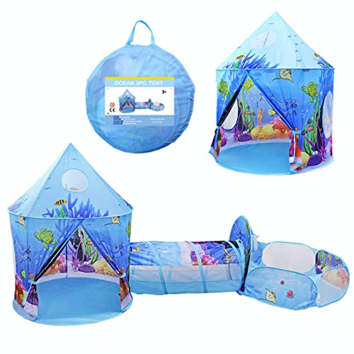 Benebomo Kids play tent and tunnel, 3-in-1 childrens play tent with Tunnel and Ball pit, Ocean Play house, Toddlers Tent Indoor
