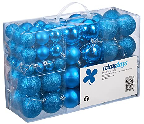 Relaxdays Set de 100 Bolas de Navidad, Decoración navideña, Mate, Brillante, Árbol de Navidad, ∅ 3,4&6 cm, Azul Petróleo