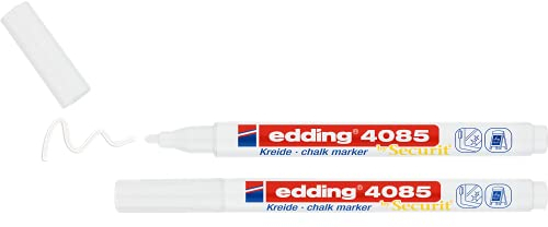 edding 4085 Kreidemarker - weiß - 2 Kreidestifte - Rundspitze 1-2 mm - dünner Kreidestift für Tafel abwischbar - zum Beschriften von Fenster, Glas, Spiegel - Tafelstift mit deckenden Farben