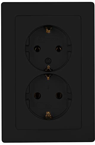 Kopp PARIS 2-fach Schutzkontaktsteckdose in Matt-Schwarz - Unterputz-Steckdose für Einbau in 1-fach Schalterdose - IP20 Einbausteckdose ohne Berührungsschutz - Steckdosen-Unterputz 16A & 250V~