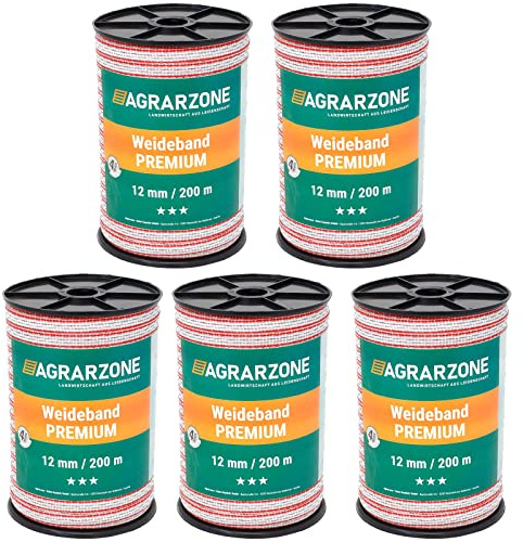 Agrarzone Weidezaunband Premium 1000m 12mm weiß-rot Elektrozaun Weidezaun | TriCOND-Leiter 4x0,30, Elektrozaun, Schafe, Rinder, Pferde