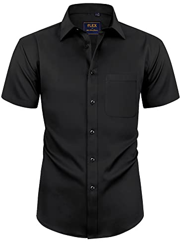 Alimens & Gentle Chemise à Manches Courtes pour Homme, Coupe Classique, Style décontracté, A-Noir, Taille 3XL