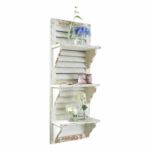 Loberon Wandregal Morclerey, antikweiß | Reizvolles Shabby-Flair, Landhaus-Stil, Rückwand im Lamellenlook, mit Antik-Finish, Konsole, Kiefernholz, Tannenholz