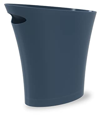 Umbra Skinny Small Trash Can, 2-Gallon Garbage Wastebasket Bin for Small Spaces – Ideal for Bathroom, Office, Bedroom and More, Denim