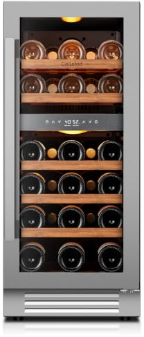 Ca'Lefort 15 Inch Wine Fridge, 28 Bottle Wine Cooler Refrigerator, 40-65°F Wine Refrigerator Glass Door, 3 LED Dual Zone Wine Fridge, Built-in or Freestanding Fridge for Home/Bar/Kitchen (3.0 cu.ft)