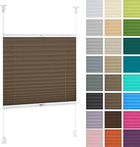 DECOOR Plissee ohne Bohren 160cm x 200cm Faltrollo Rollo für Fenster und Tür Nicht-invasive Fensterjalousien guter Sichtschutz und Sonnenschutz Breite der Überlappung 2 cm Braun