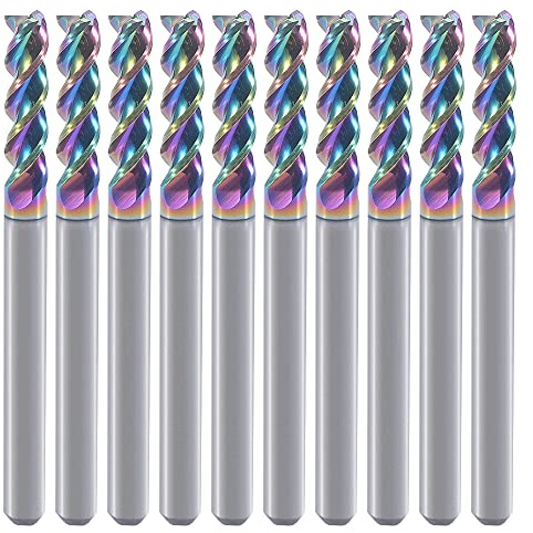 1/8 Hartmetall-quadratische Endfräser für Aluminiumkupferanwendungen, 3-Flöte, 1/8 Schneiddurchmesser, 1/8 Schaft, DLC-Beschichtung, CNC-Fräserbits, Endfräserbits,10-Pack (3.175 x 3.175 x 12mm)