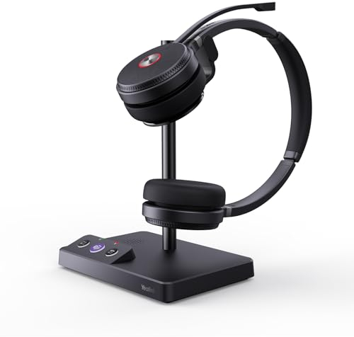 Yealink WH62 kabellos DECT Teams Zertifiziert, Stereo Büro-Headset für Tischtelefon und Computer-Softphone, Mikrofon mit Rauschunterdrückung, 14 Stunden Sprechzeit, 160M Wireless Reichweite