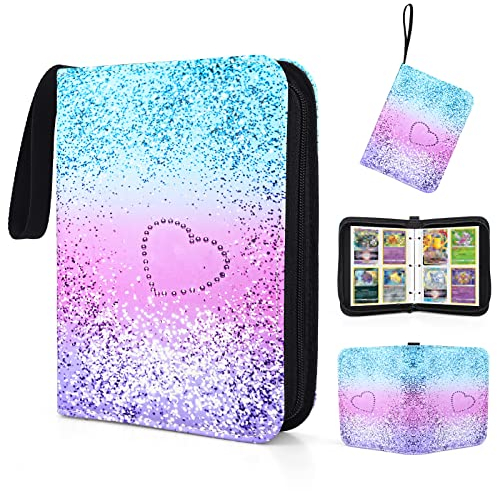 Sammelalbum mit 4 Fächern, 400 Fächern, Sammlung von Sammelkartenspielen, Sammelkartenhalter mit 50 Hüllen, Sammelkartenordner für Kinder und Mädchen Regenbogen