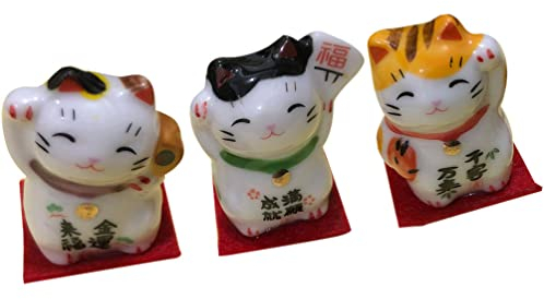BESPORTBLE Glückskatze Japan Porzellan 3 Apanesische Keramik Maneki Neko Glückskatzenfiguren Feng Shui Glücksstatue Winkendes Glücksdekor Ornamente Für Home Office Shop Winkekatze+Porzellan