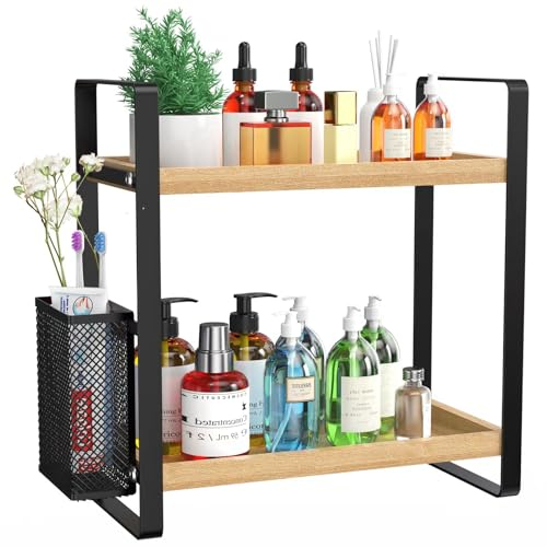 LEMIKKLE Skincare Perfume Organiser for Vanity, Bathroom Organiser Countertop, coffee station,Spice Rack 2-Tier Wood kitchen storage And organisation