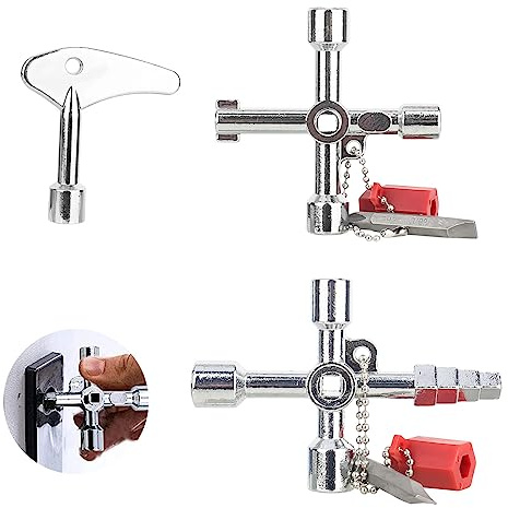 RUCUDIM Universalschlüssel 3 Pcs Vierkantschlüssel 4 Wege Multifunktionale, Universal Dreikantschlüssel, Schaltschrankschlüssel für Wasser Stromzähler Heizkörper Aufzüge Usw