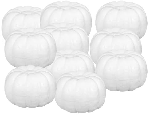 JISADER 10x weiße Schaumstoff-Kürbisse, Styropor-Kürbisse, künstliche Kunst- und Bastel-Kürbisse für Halloween, 10CM