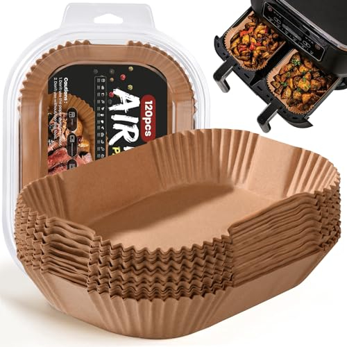 BALITTA 120 Stück Backpapier für Heißluftfritteuse Doppelkammer,20,5x14CM Rechteckig Antihaft Airfryer Backpapier kompatibel Ninja AF300EU,AF400EU,AF400EUCP Anderen Dual Zone Heißluftfritteuse