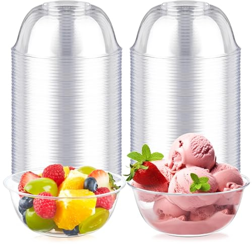 Qeirudu 12 oz Small Clear Plastic Bowls, 50 Pack Disposable Hard Plastic Party Serving Bowls for Salads, Ice Creams, Fruit, Desserts, Parfaits, Snacks